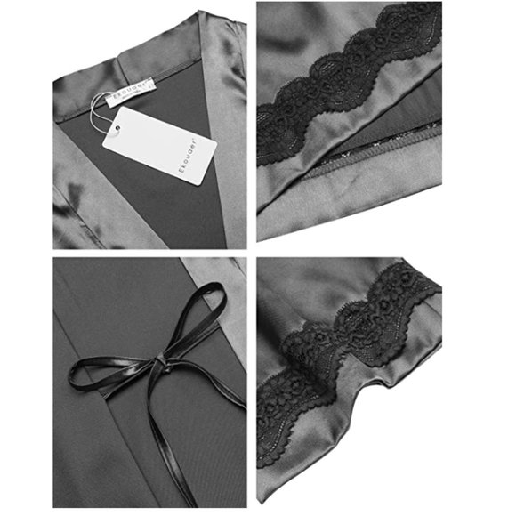 NEW! Sexy Lace Trim Silky Satin Kimono Robe - Picture 5 of 5